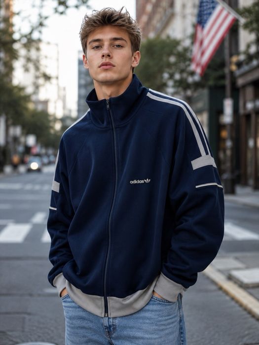 Толстовка олимпийка зипка Vintage 70-80s Adidas West Germany Track Jacket Beckenbauer Trefoil Navy Grey size M, L