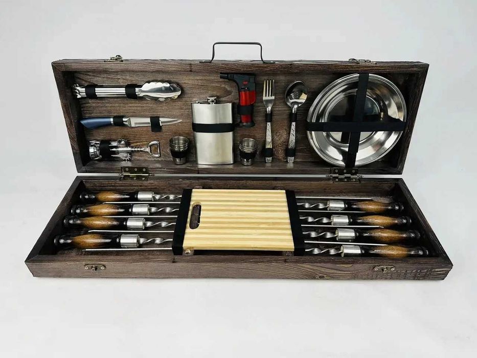 Подарочные наборы шампуров в кейсе деревянном