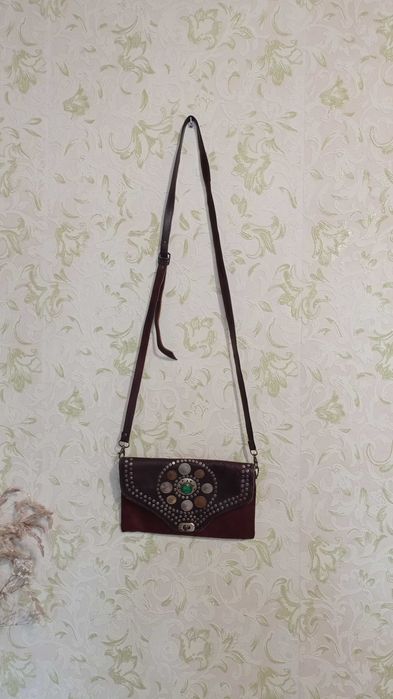 Сумка кожаная с настоящими монетами ручная работа