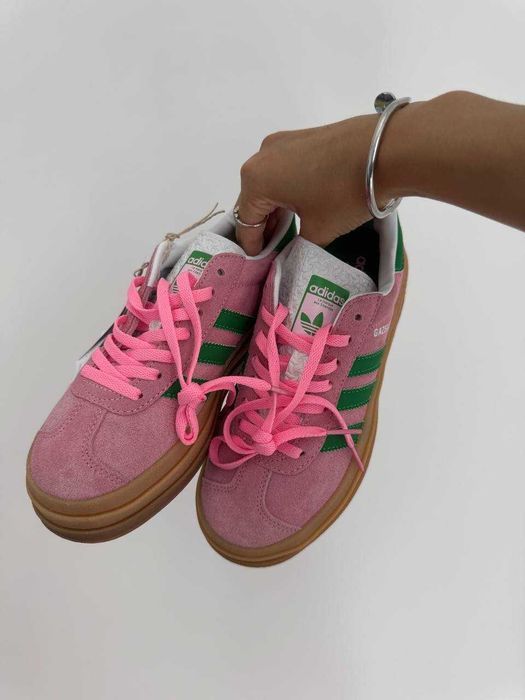 Кросівки Adidas Gazelle Bold Platform Pink/Green premium