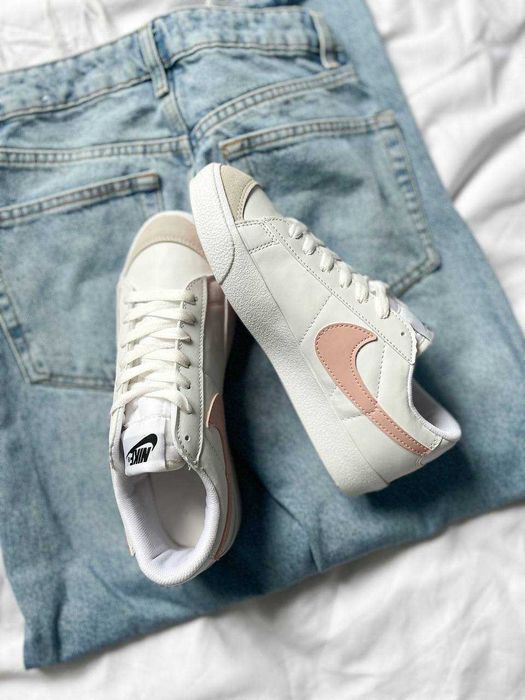 Кросівки Nike Blazer Low White/Pink Swoosh premium | Кроссовки Найк жіночі