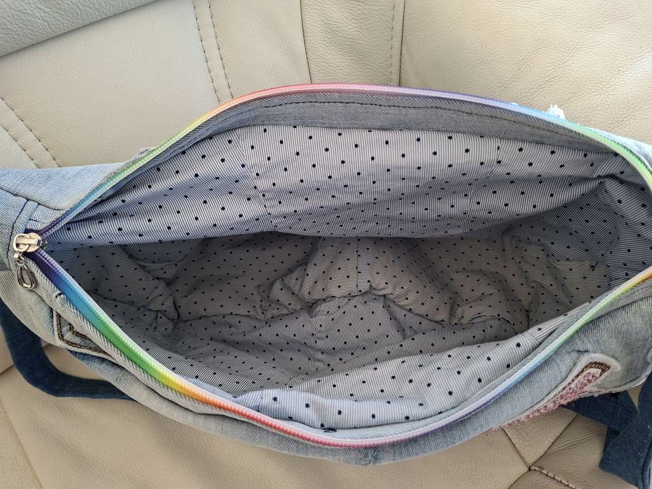 Nowa torba z recykla jeans z naszywkami handmade