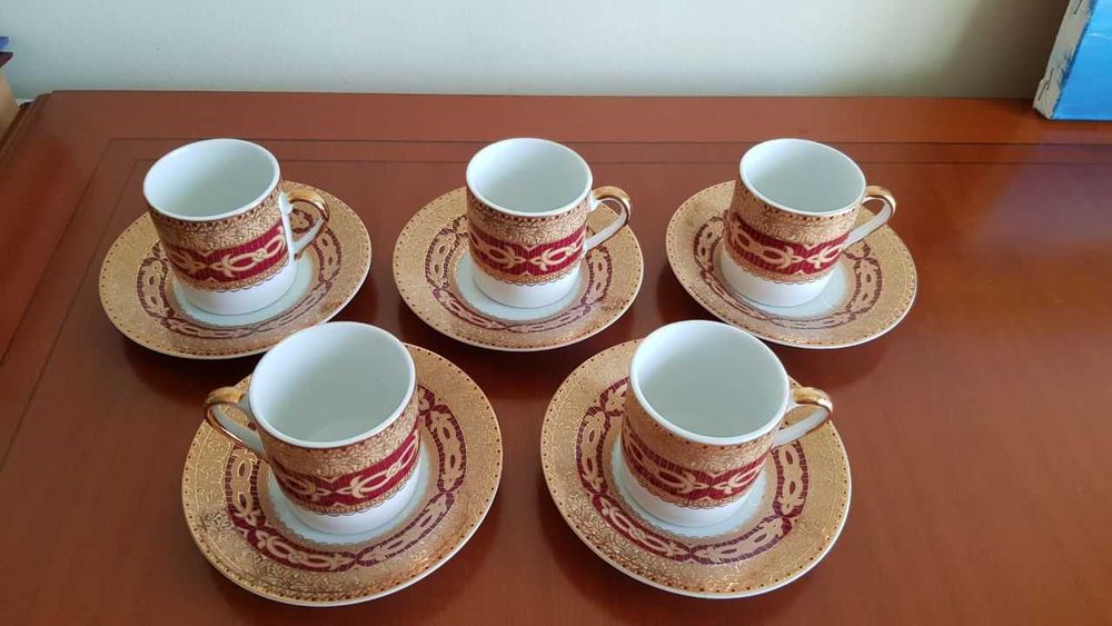 Кофейный ФАРФОРОВЫЙ набор  на 5 персон  ЯПОНИЯ с клеймом ОРИГИНАЛ