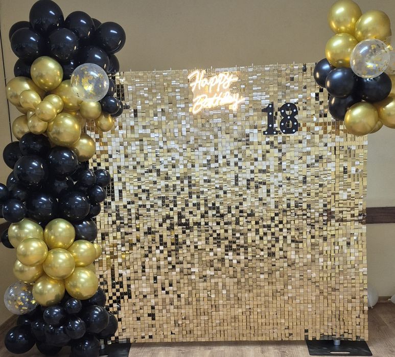 Ścianka cekinowa złota DISCO! 210x210 cm. Piękna.  Wynajem. KRAKÓW .