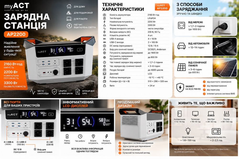 Зарядна станція myACT AP2502 2500W