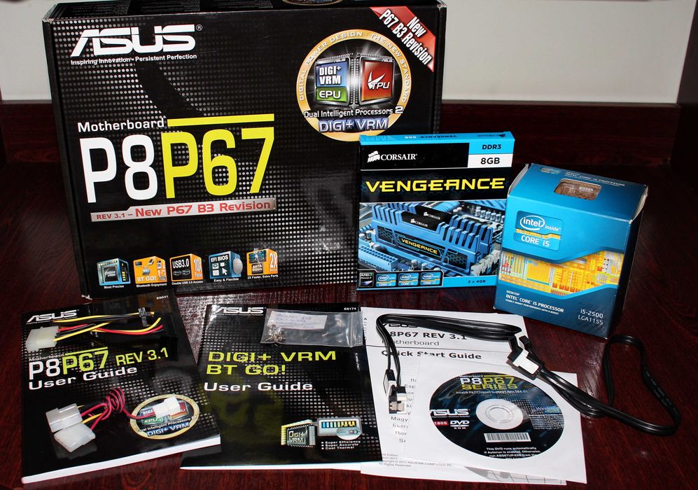 Мат. плата ASUS P8P67, Пр. Intel Core i5-2500, Пам Corsair 2х4GB