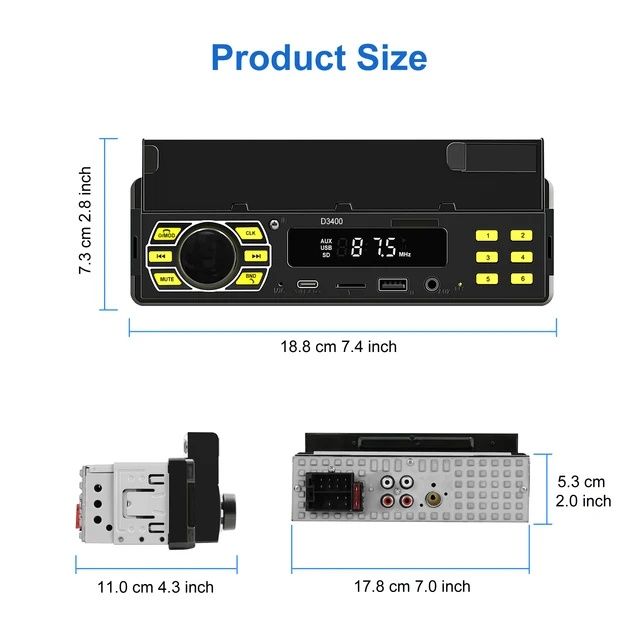 Rádio 1din MP3 Bluetooth FM SD AUX FM com base para telemóvel NOVO