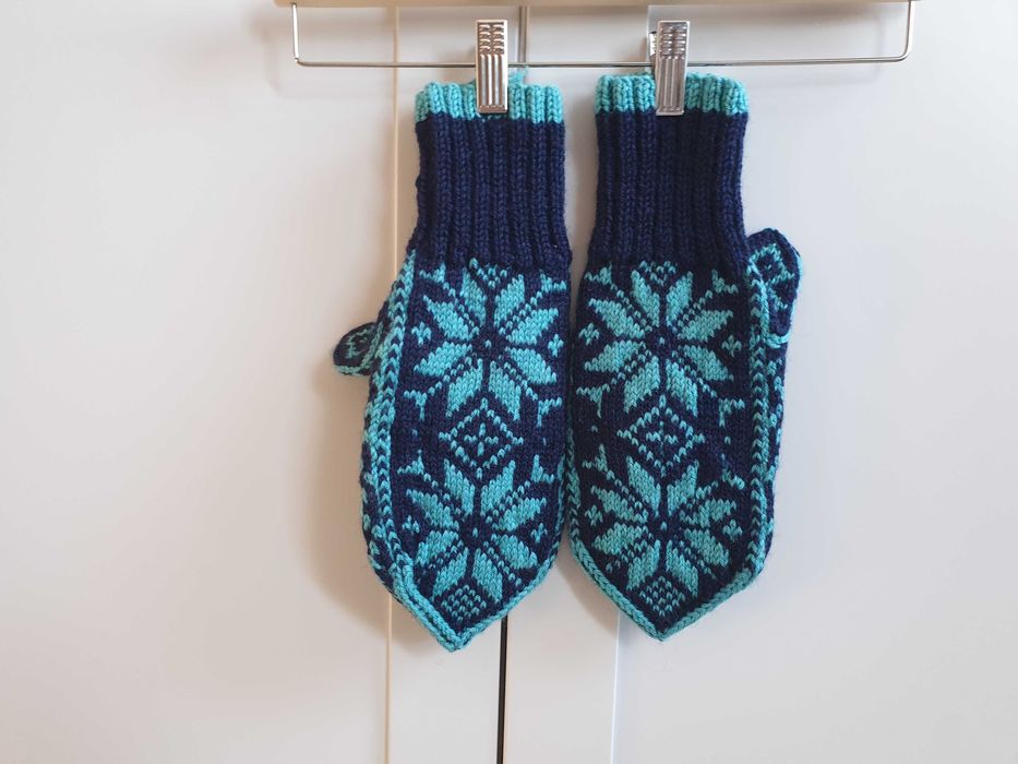 Granatowe rękawiczki męskie handmade wełniane norweski wzór