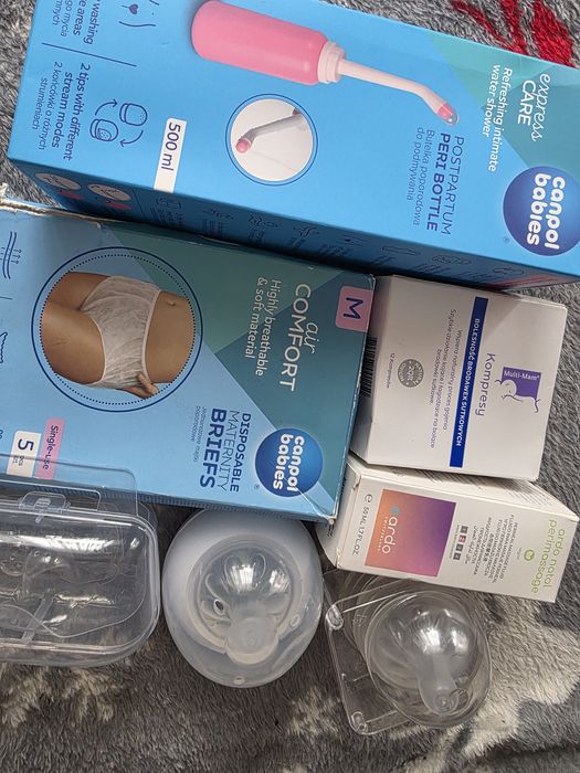 Kompresy,olejek,majtki poporodowe,osłonki na pierś,smoczki do butelek