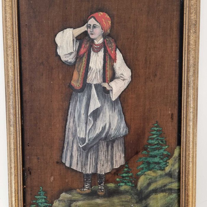 "Młoda Góralka" - przedwojenny obraz olejny na jedwabiu, 1939 r./A-3.