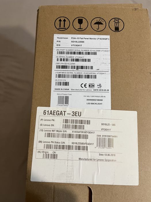 Monitor 24” Lenovo P24h ThinkVision USB-C 2560x1440