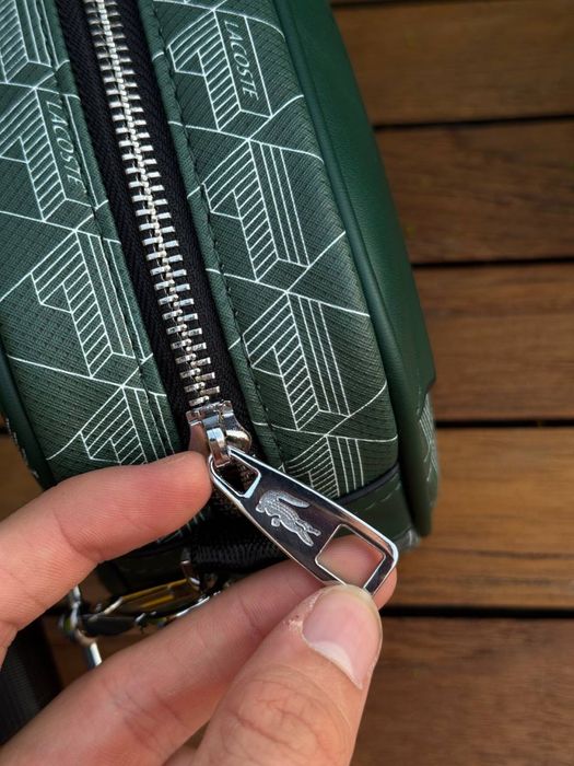 Сумка Lacoste monogram green черная через плечо барсетка Лакост