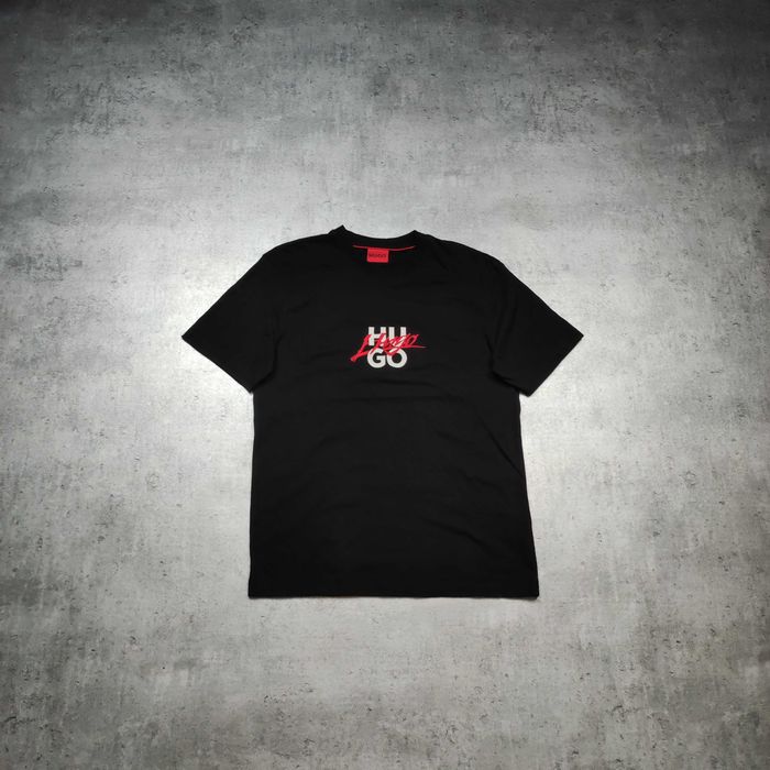 MĘSKA Koszulka PREMIUM Logo Haft Hugo Boss Czarna Luxury Bawełna