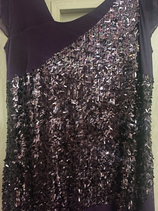 Suknia fioletowa z kremowym żakietem