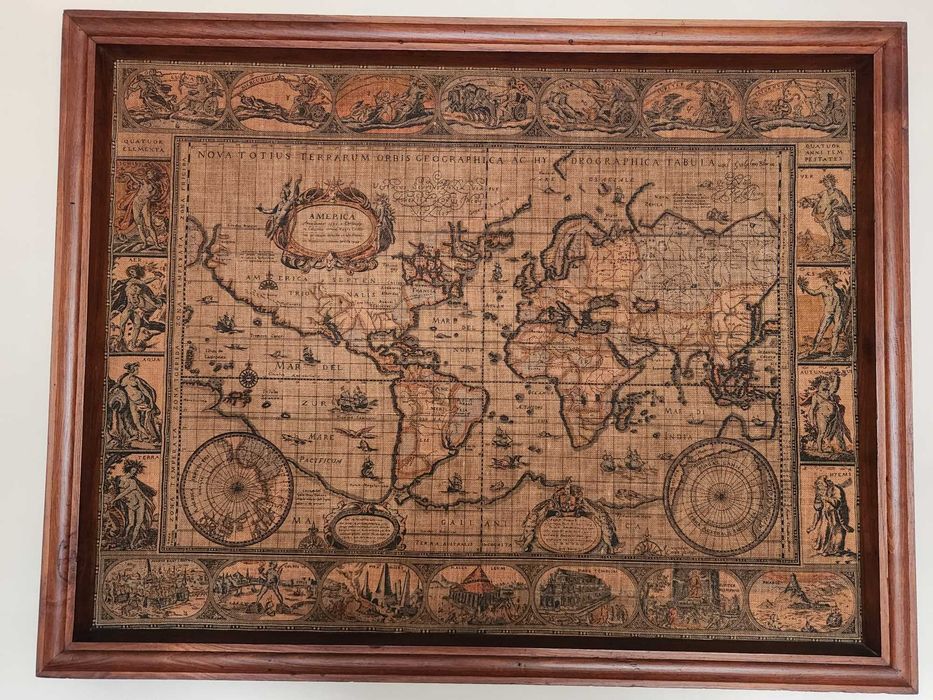 Quadro Mapa Mundo Antigo em tecido