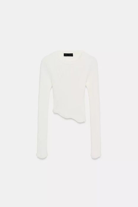 Білий лонг лонгслів в рубчик з асиметричним низом від zara xs s m l / белый лонг лонсглив в рубчик с ассиметричным низом зара
