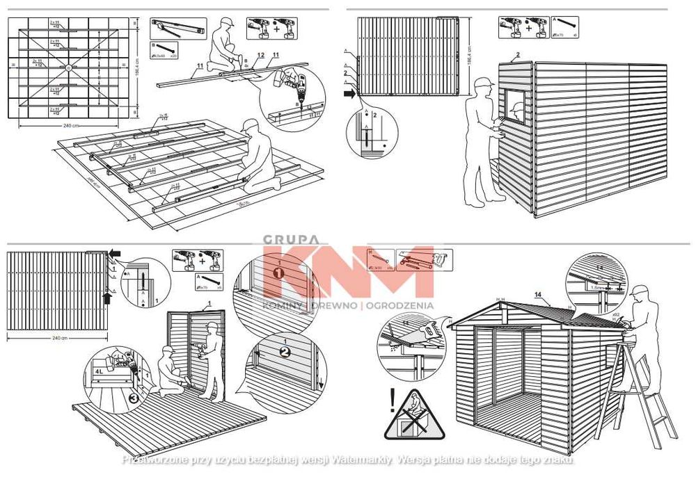 Narzędziowy domek o powierzchni 4,5m2, świerk skandynawski złóż do sam