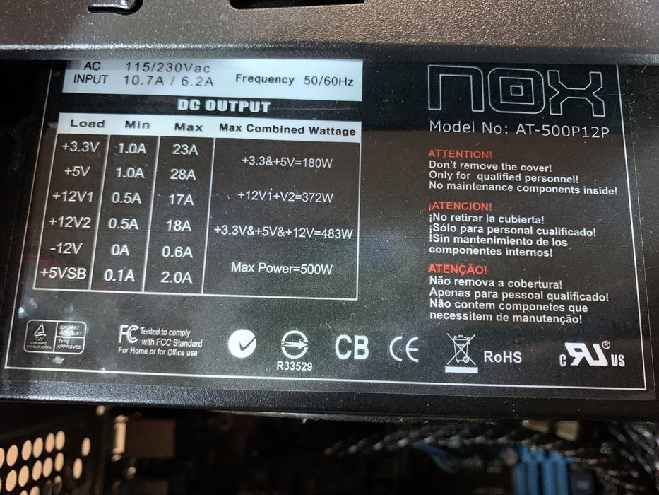 Fonte alimentação NOX AT-500P12P