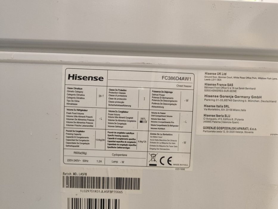 Морозильна скриня hisense з Європи