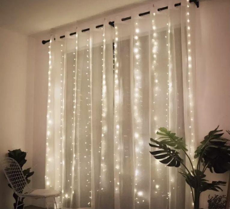 Гірлянда штора роса 3*2м 3*3 біла, тепла з пультом