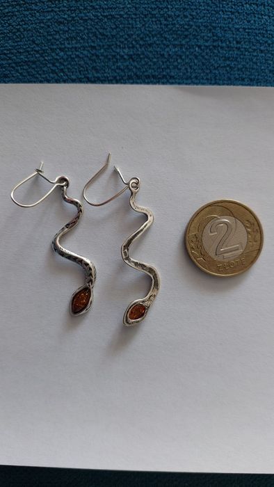 Kolczyki srebrne węże bursztyn