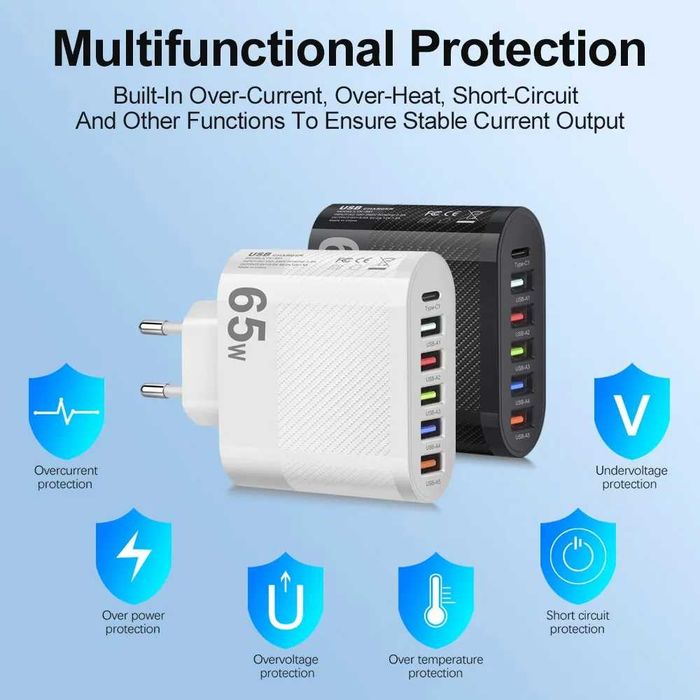 Carregador USB C 5 portas USB Universal Carregamento rapido 3.1A NOVO