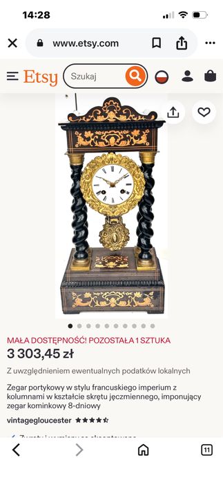 Stary zegar Portykowy bidermajer