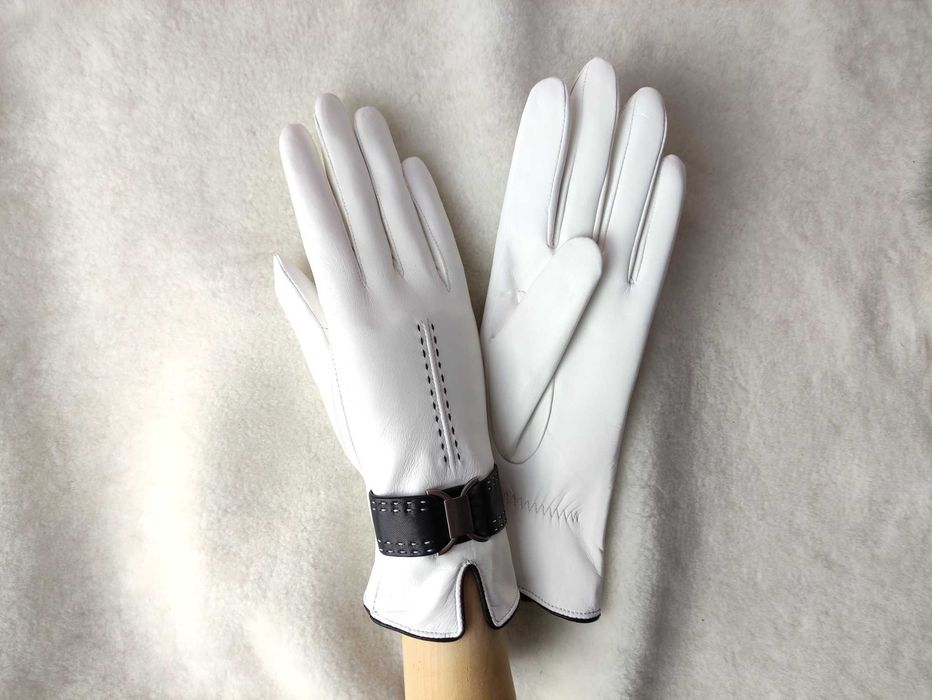 Рукавички жіночі шкіряні Імідж-Галант на кашемірі 407 білий