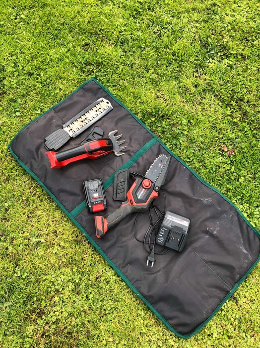 Conjunto Mini Eletrosserra Podadora Einhell GE-PS 18/15 Li + Bateria 18V 2.5Ah + Carregador + Corta Sebes