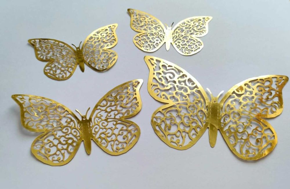 Mieniące Motyle 3D Naklejki Złote Orientalne 12 szt Skrzydła zawijas