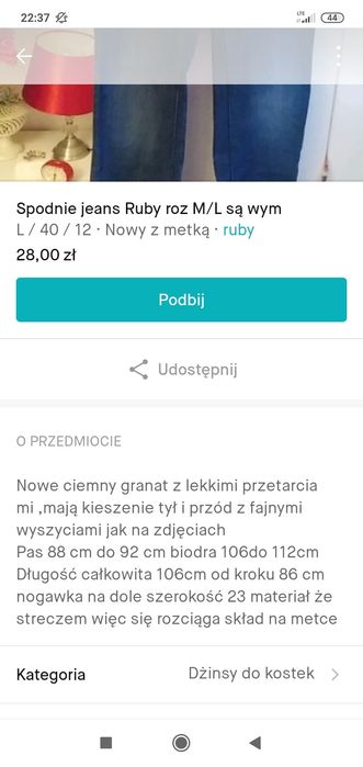 Jeansy spodnie damskie Ruby roz M/L są wymiary nowe z metką