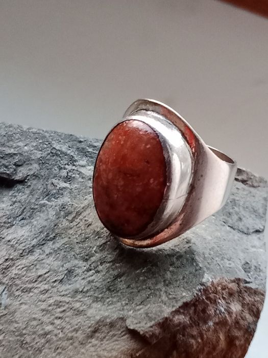 Antyk Stary sygnet z kamieniem duży pierścionek srebrny 800 ?Szwecja