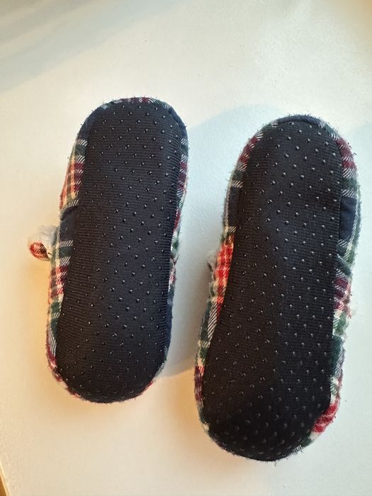 Капці тапочки домашні дитячі новорічні в клітинку вушка 24/25