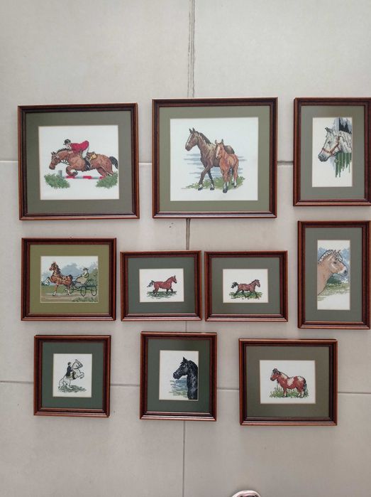 Quadros conjuntos de cavalos em ponto cruz