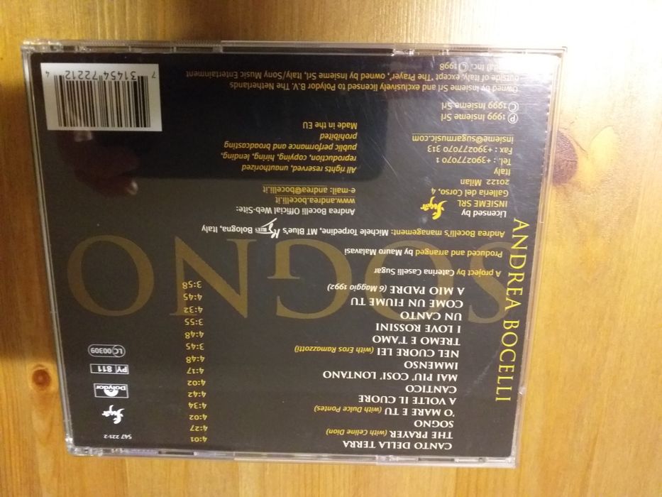 NOVO,cd Andrea Bocelli,Sogno,nunca tocou,envio ctt