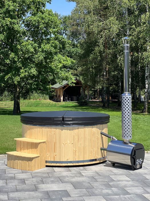 Balia ogrodowa jacuzzi bania hydromasaż Piec na. drewno LED masaż