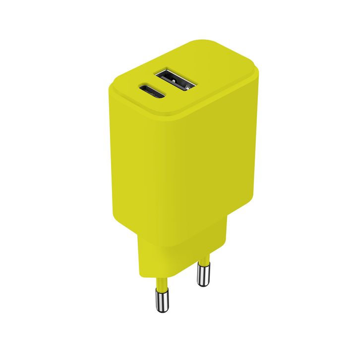 Setty ładowarka sieciowa USB + USB-C 20W LSIM-AC-2011 limonkowa