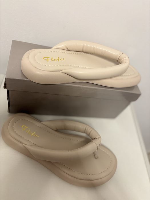 Beżowe nowe klapki Japonki eleganckie damskie r. 37 skóra ekologiczna