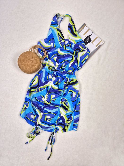 Seksowna sukienka letnia • na upały • marszczona • z biustonoszem • asymetryczna | mini dress