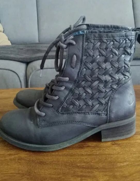 Botki FELMINI -37- skóra nat. szaro-niebieskie Workery Bikery