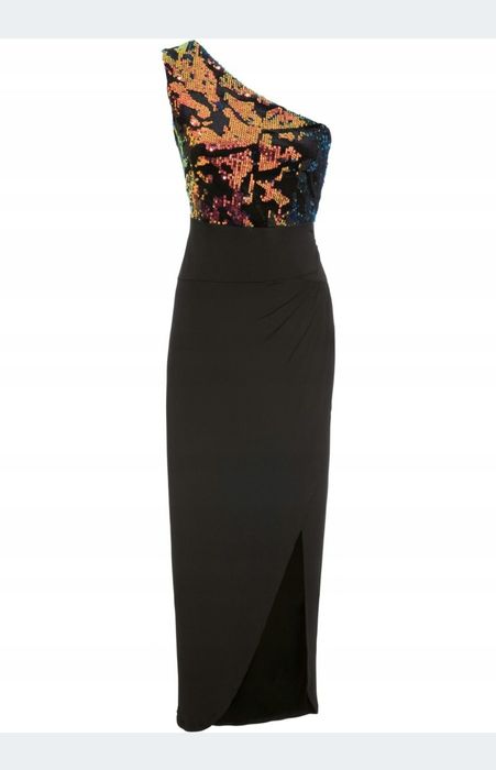 Sukienka maxi cekinowa z rozcięciem S/M studniówka sylwester