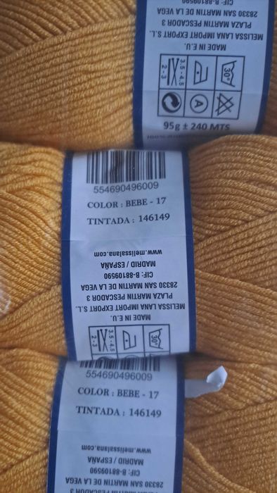 Lote 10 novelos Lã 100% acrílico - Amarelo Torrado - Novo-Melissa Bebe