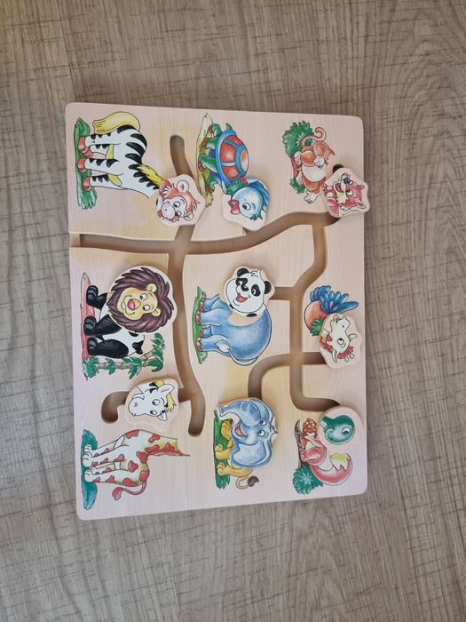 Детская деревянная игра-головоломка "Подбери голову- дикие животные"