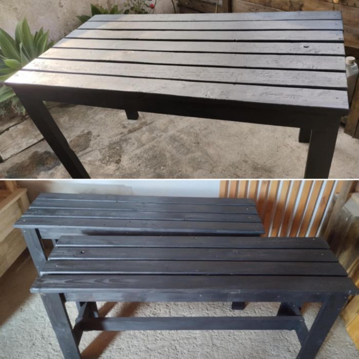 Mesa + bancos  em madeira