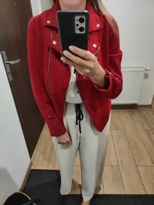 Kurtka czerwona ramoneska zamszowa M