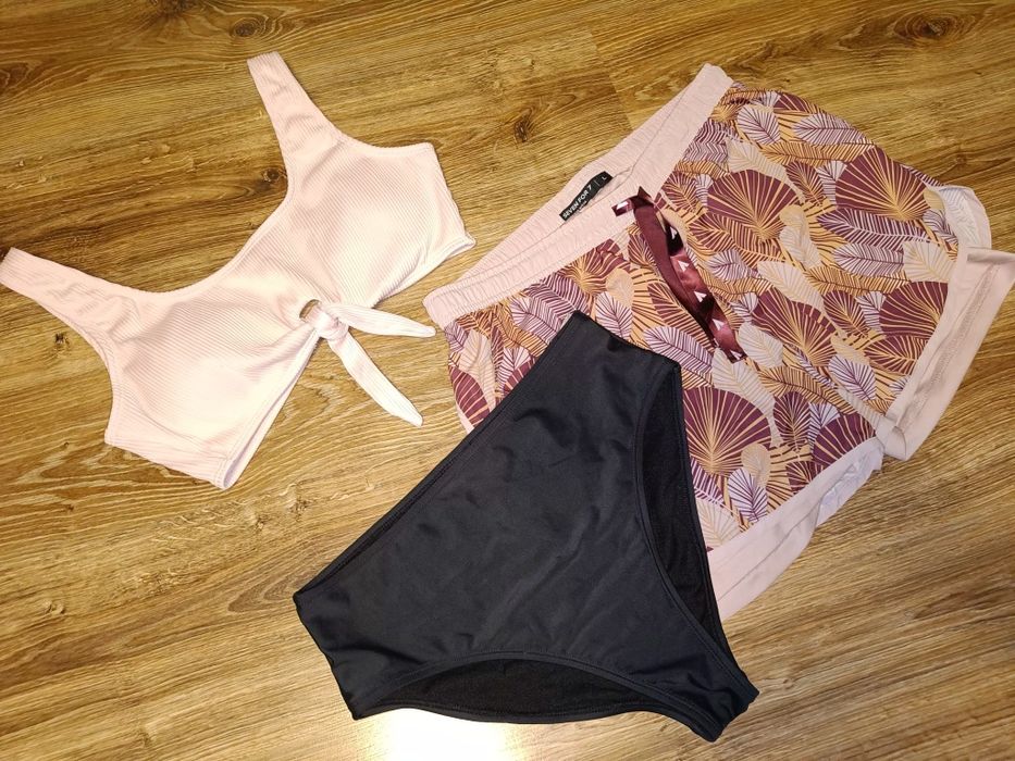 HAUSE strój kostium kąpielowy dwuczęściowy + spodenki pudrowy róż L