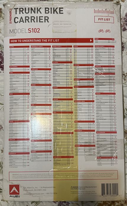 Suporte de Bicicletas Allen Sports S102 (Para Bagageira) - Como Novo