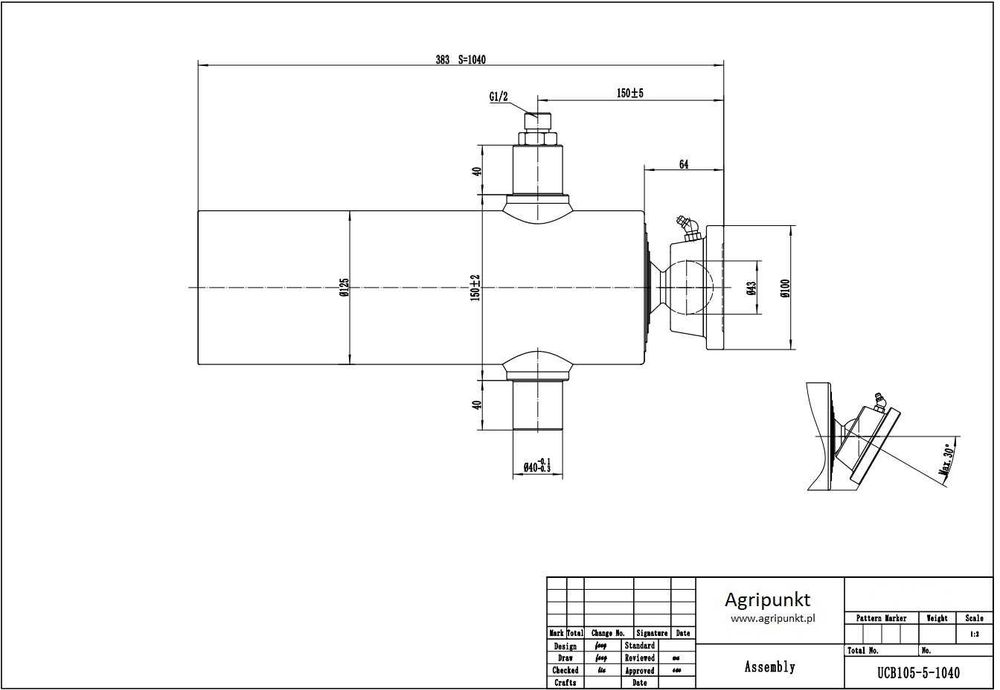 Siłownik wywrotki niski  LZM UMB  8 Ton, 5-sekcji, skok 1040mm CHROM