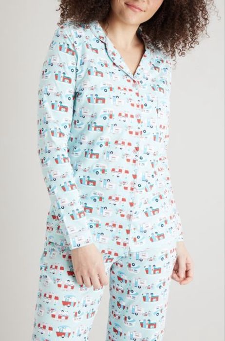 Tu piżama Świąteczny motyw przyczepy kampingowe  camping Polar turkus