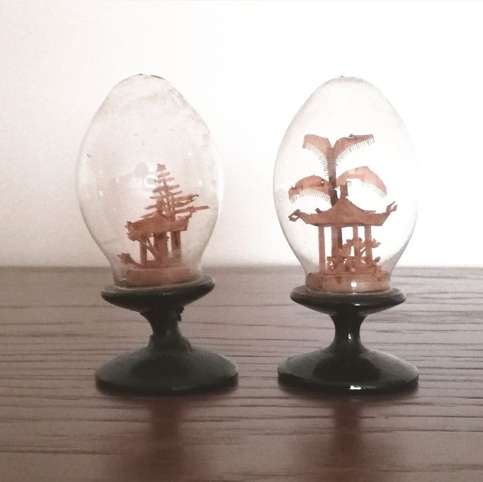 Dioramas miniatura esculpidos à mão em cortiça, anos 90